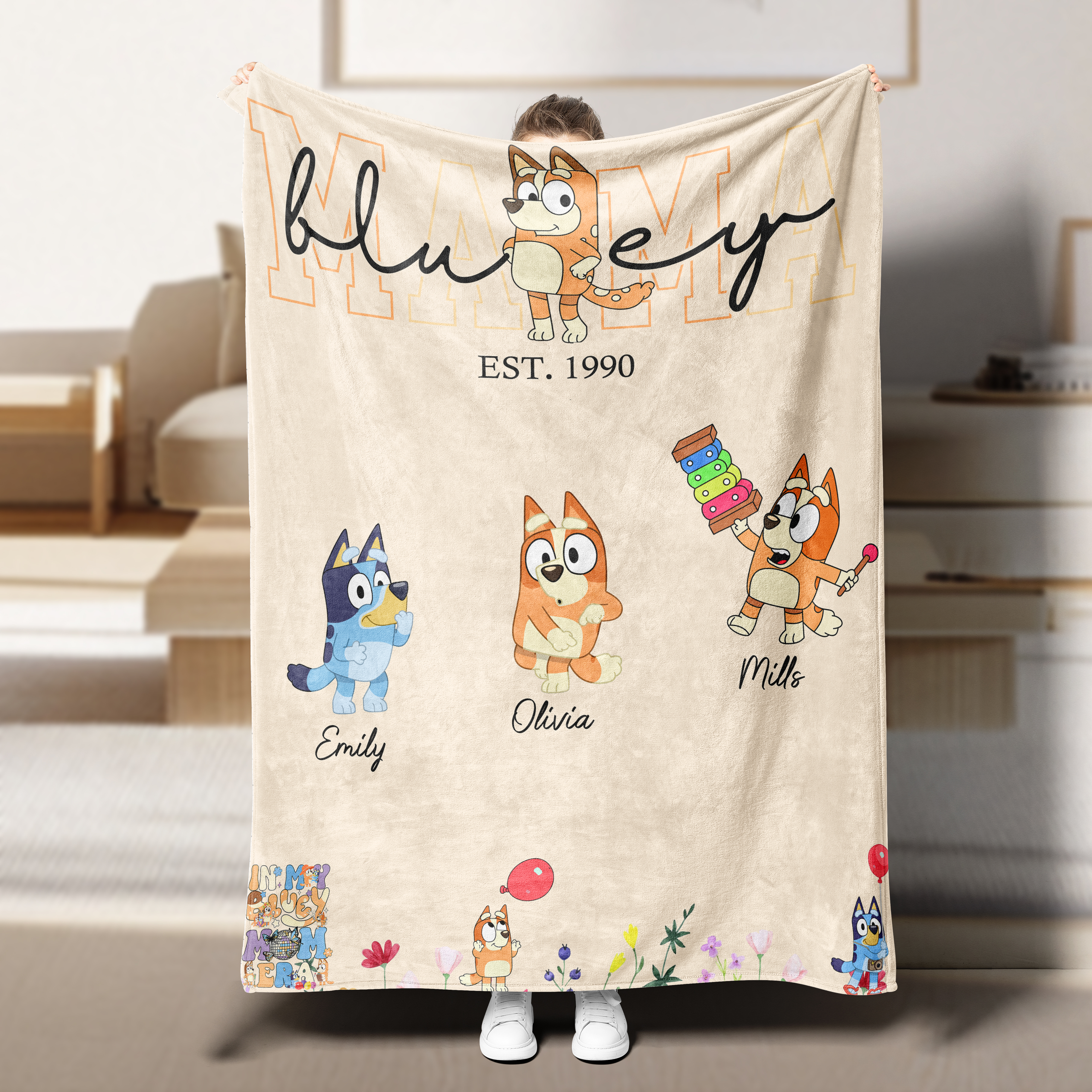 Custom MAMA Bluey Blanket With Kids Names