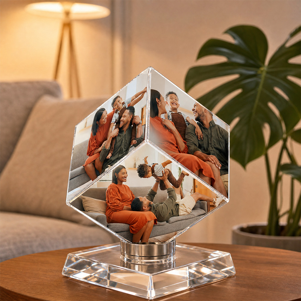 ✨ Custom Rotating Photo Crystal Cube – Turn Your Memories Into a Cozy Glow 📸