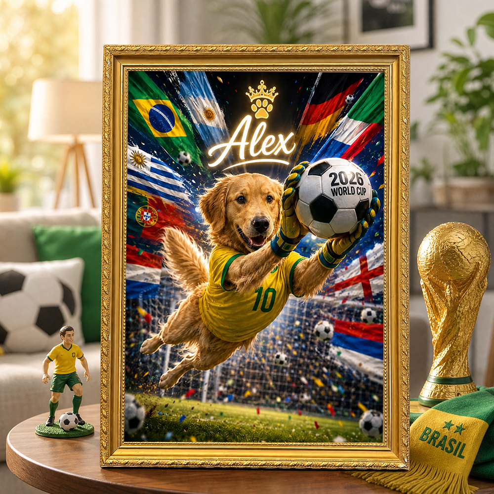 Custom Pet Portrait 2026 World Cup Frame With Pet Name