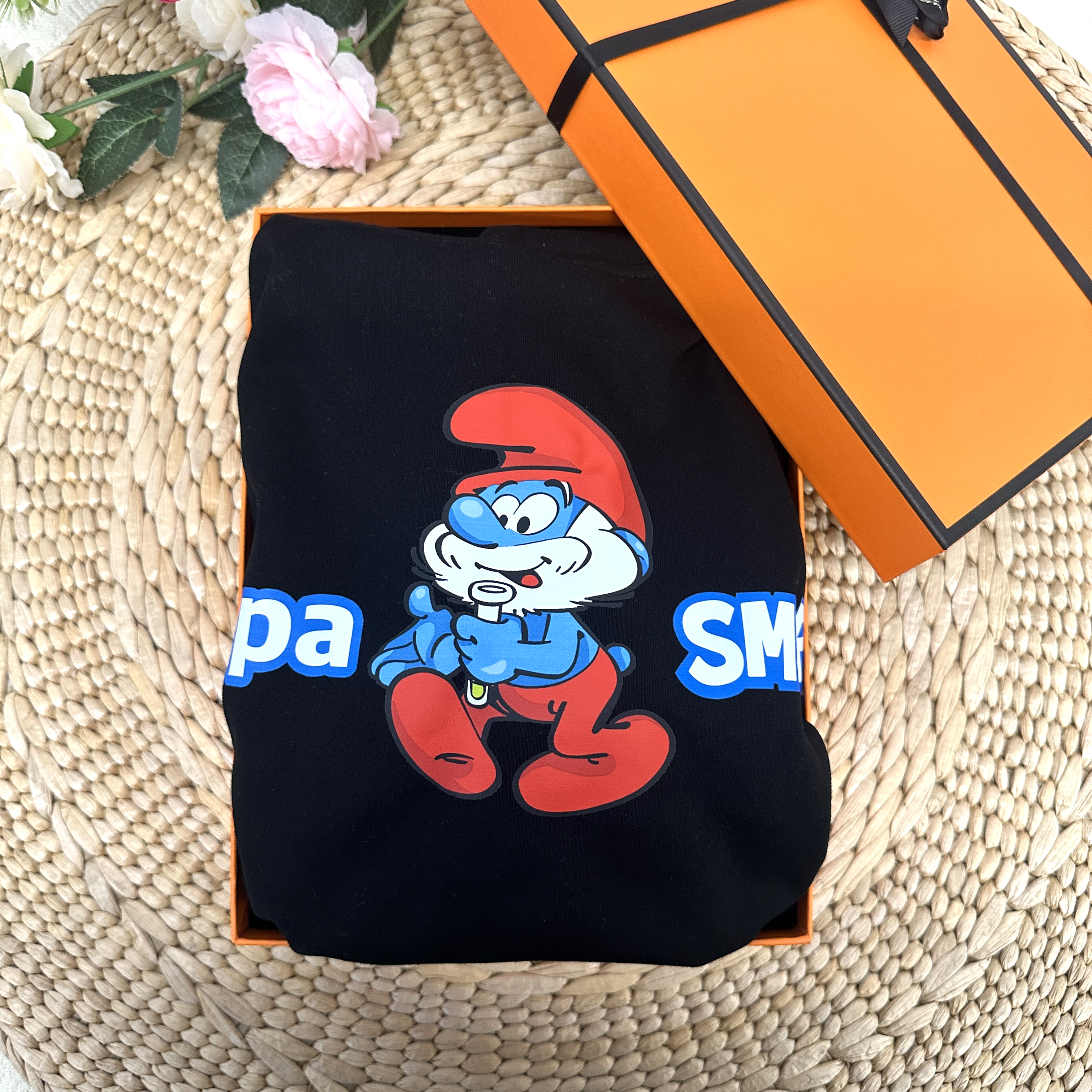 50% OFF✨Custom Papa  Smuef Sweatshirt, with Kid Name on Sleeve Sweatshirt