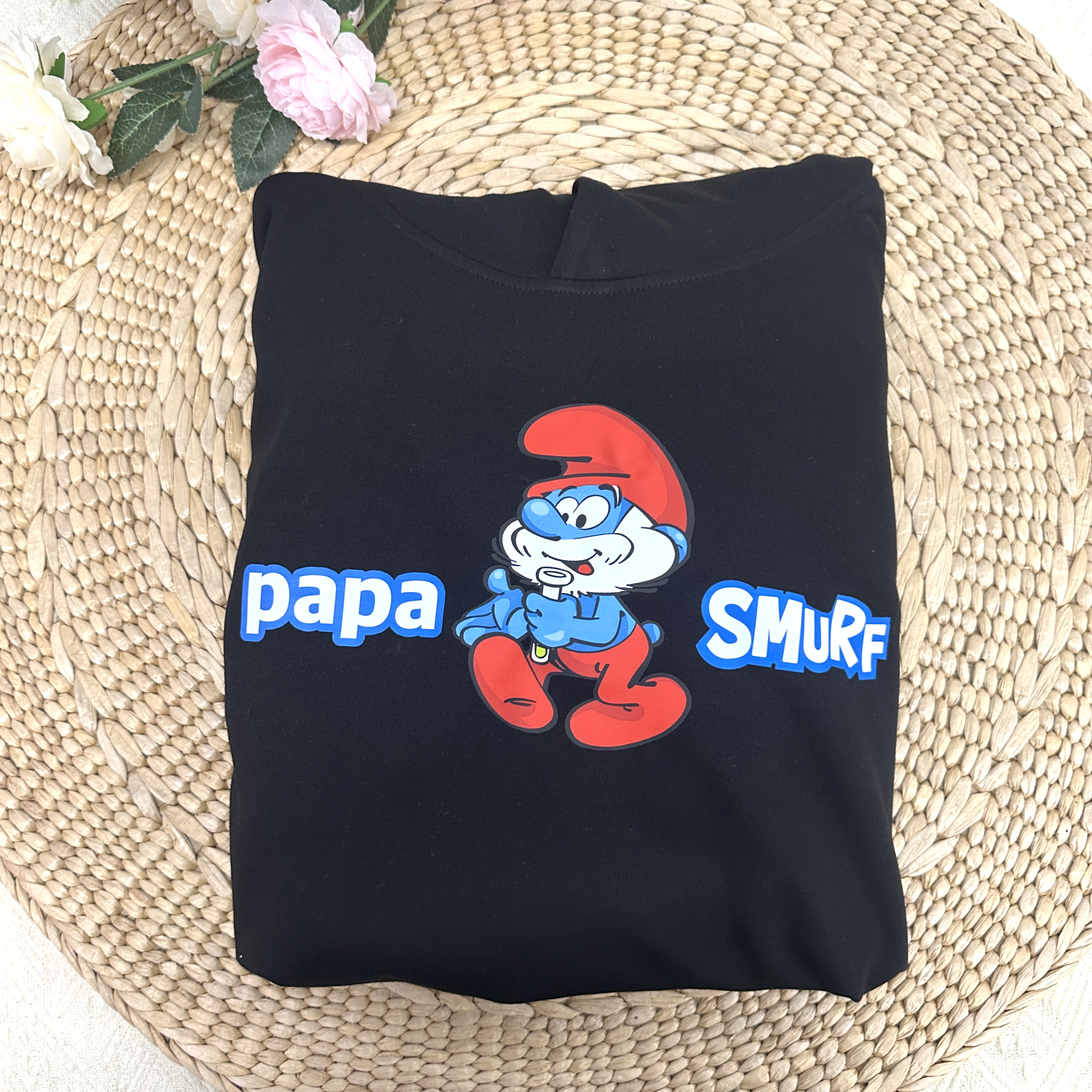 50% OFF✨Custom Papa  Smuef Sweatshirt, with Kid Name on Sleeve Sweatshirt