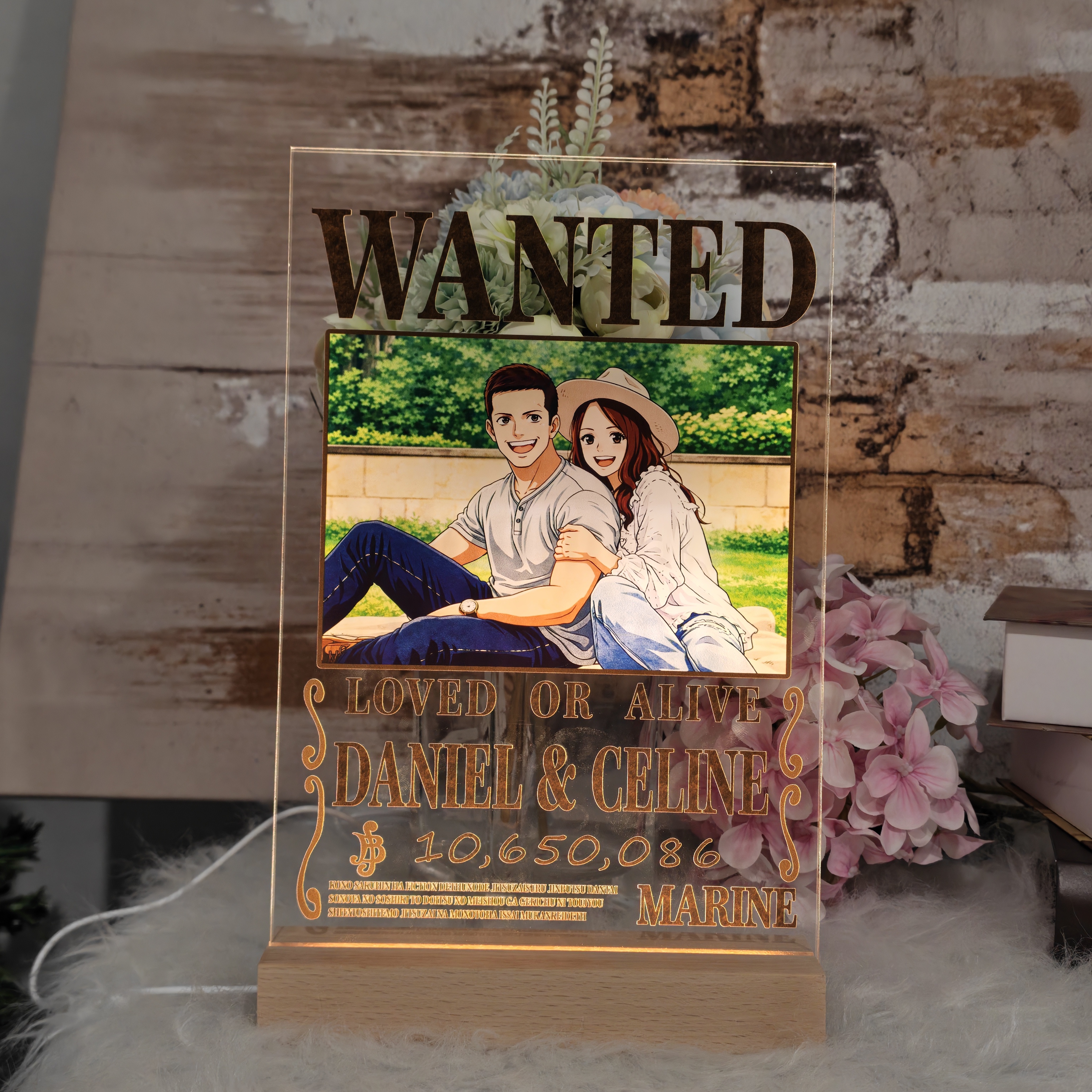 50%OFF⭐️ Custom Anime Wanted Couple Portrait, Pirate Theme LED Frame Gift⚓