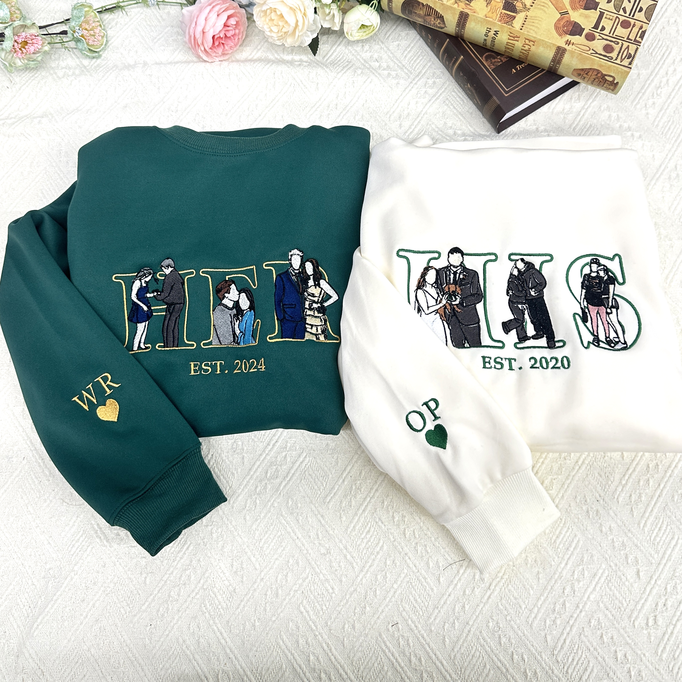 Custom Photo Embroidered His and Her Sweatshirt