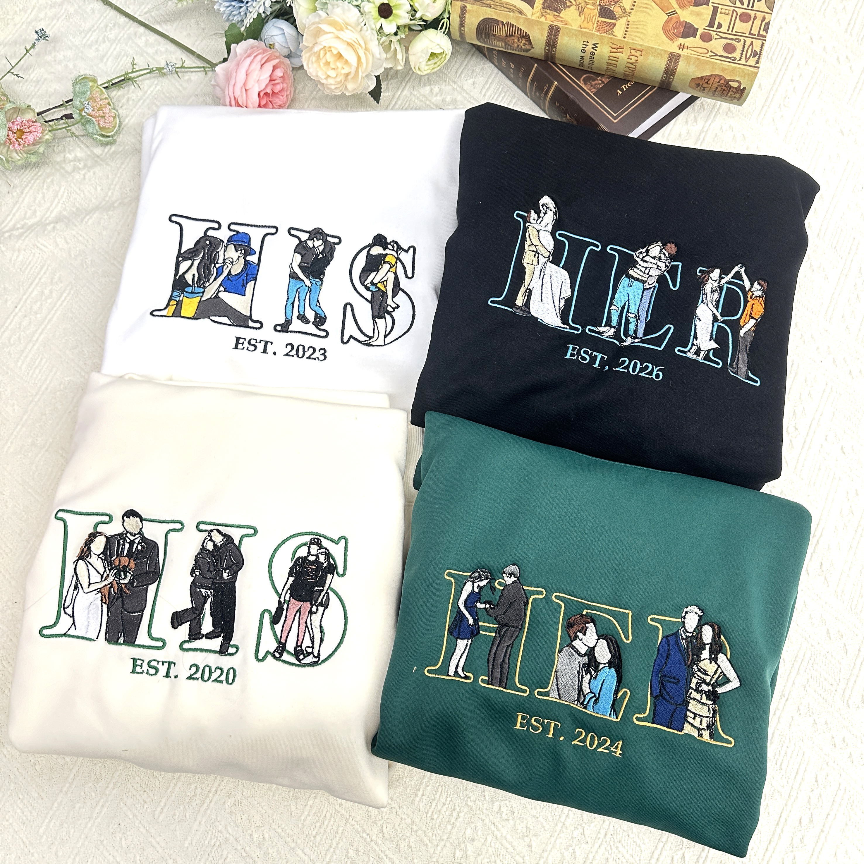 Custom Photo Embroidered His and Her Sweatshirt