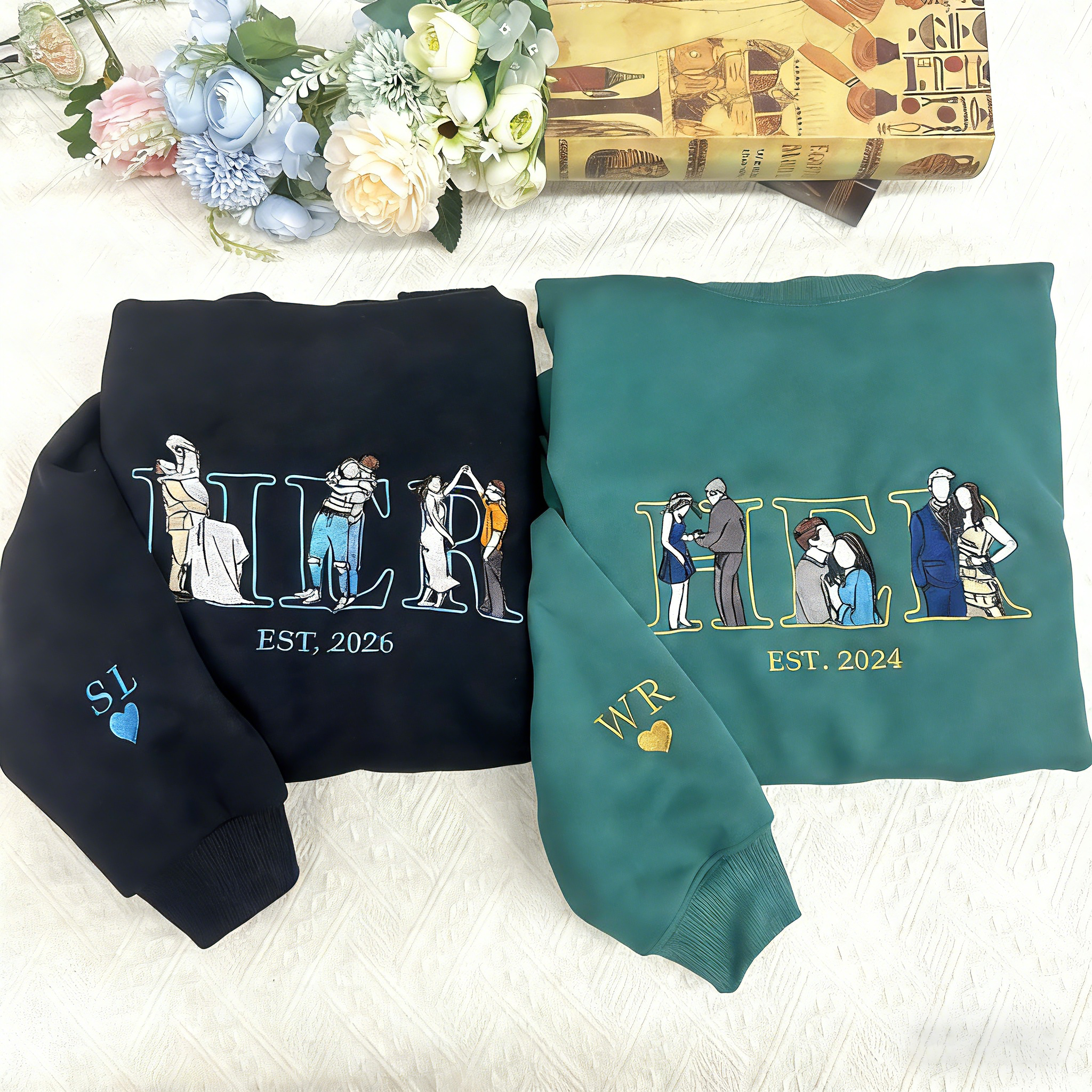 Custom Photo Embroidered His and Her Sweatshirt