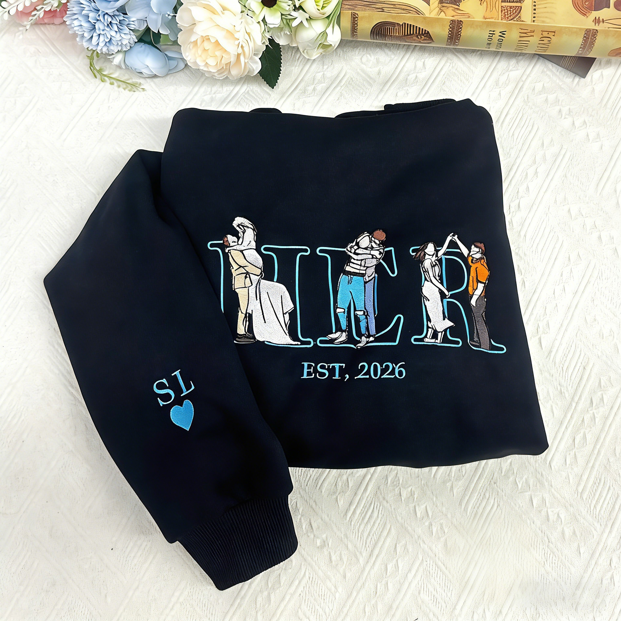 Custom Photo Embroidered His and Her Sweatshirt