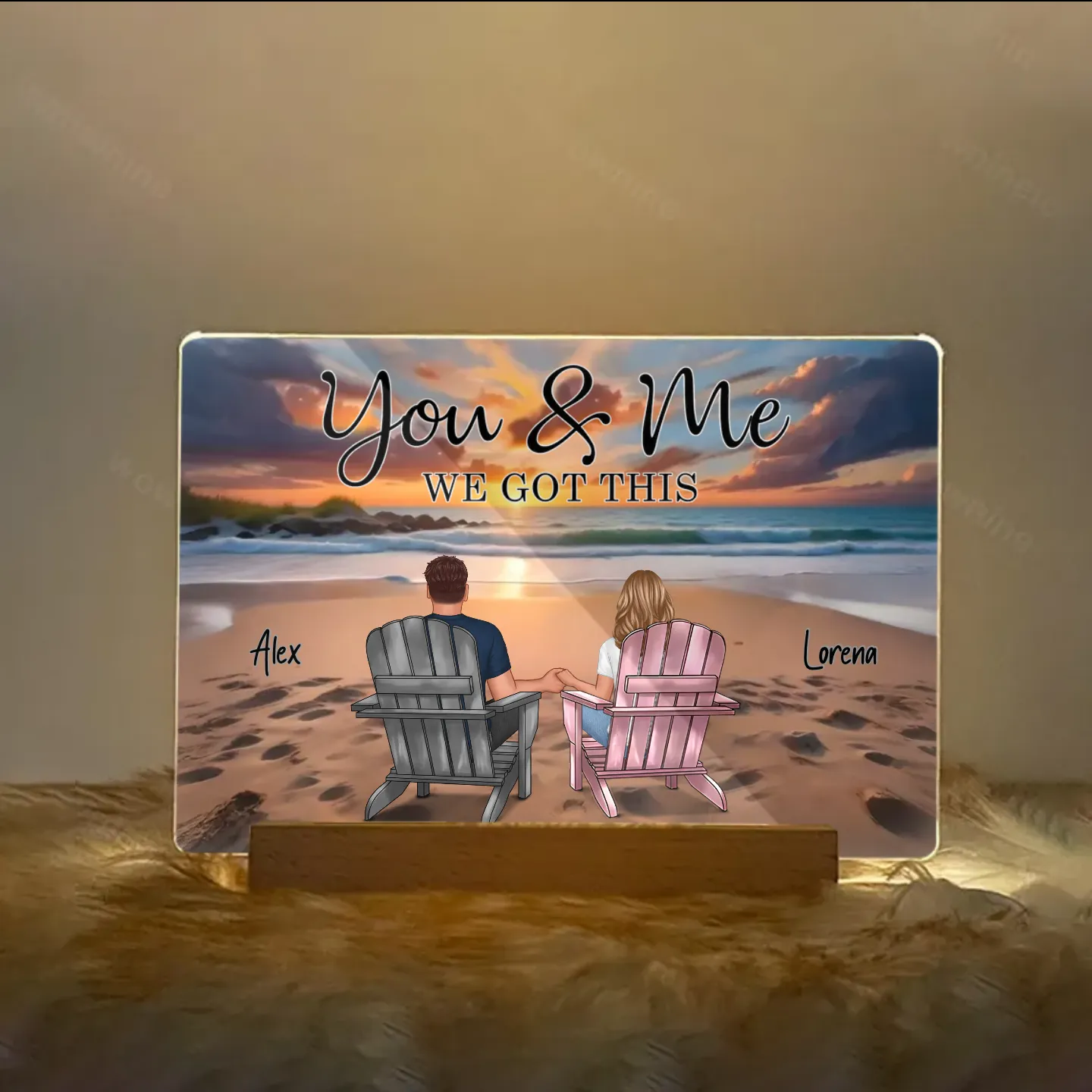 You & Me Beach Love Custom LED Frame