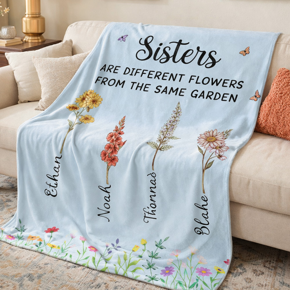 50%OFF⭐️Custom Sisters Month Birth Flower&Name Blanket