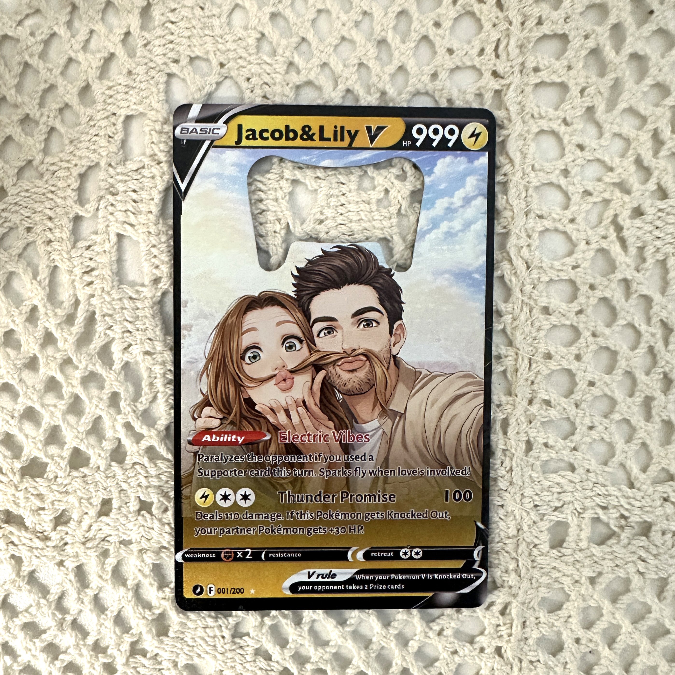 Custom Anime Couples Pokecard Bottle Opener  TCG V Card