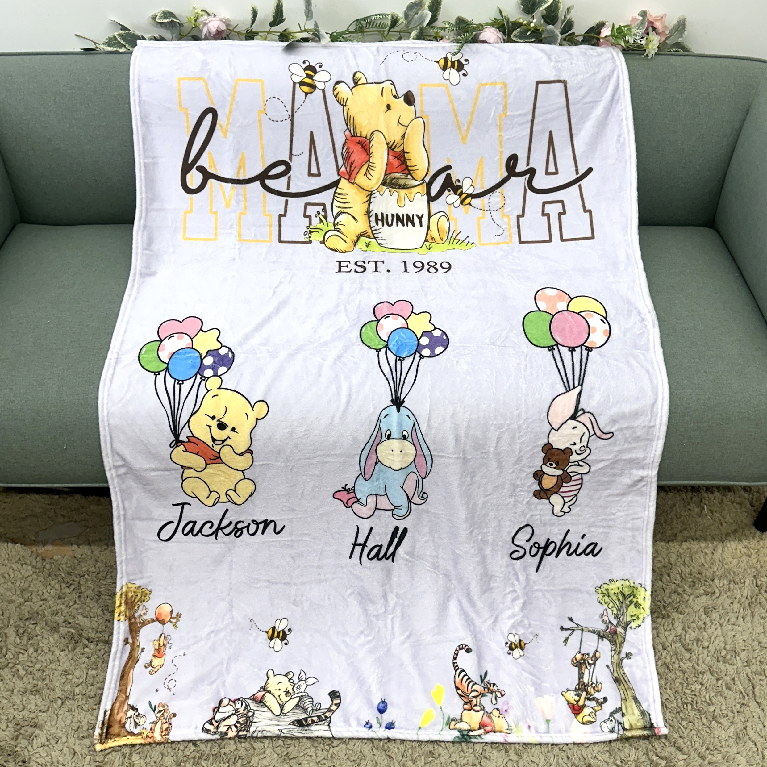Custom MAMA Bear Blanket With Kids Names
