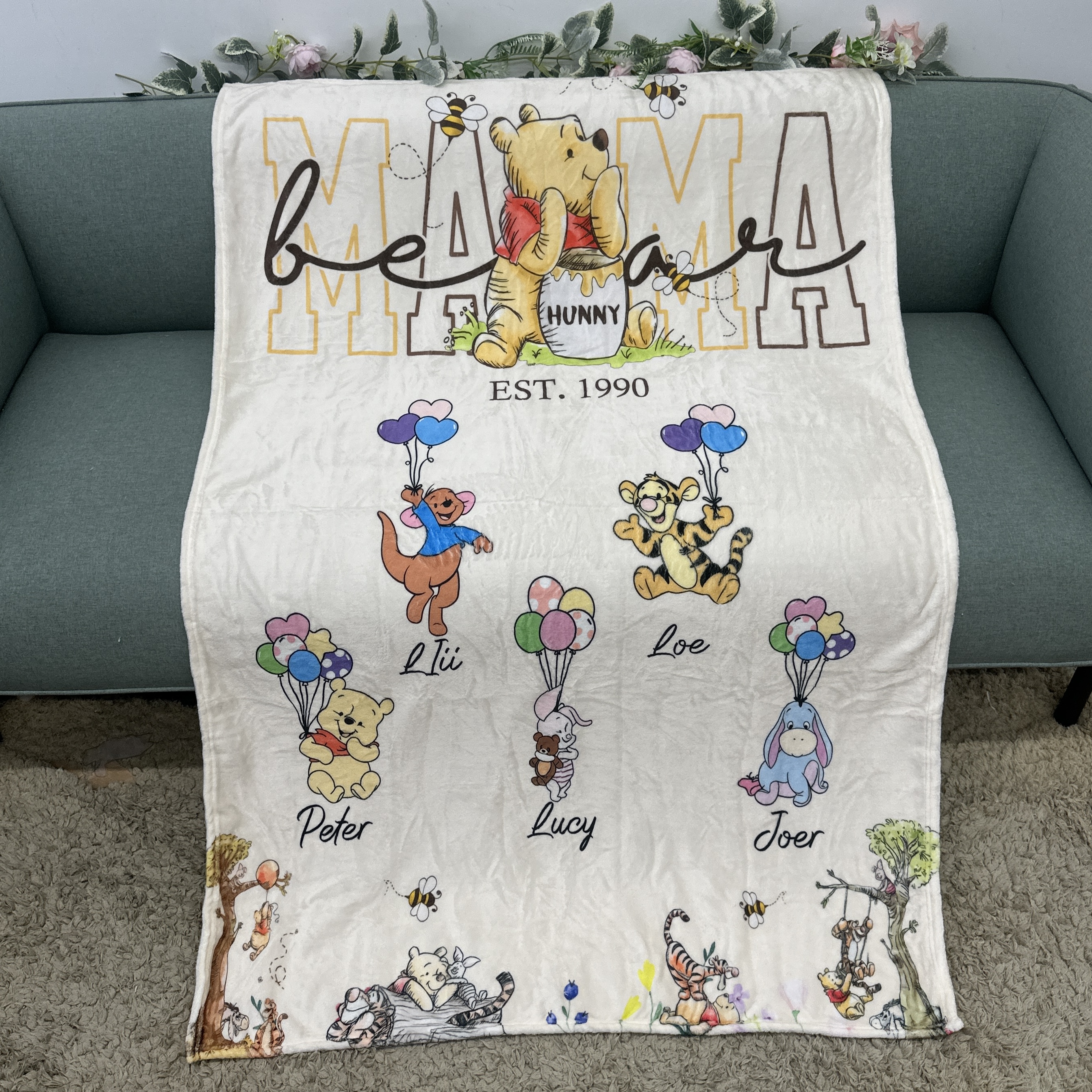 Custom MAMA Bear Blanket With Kids Names