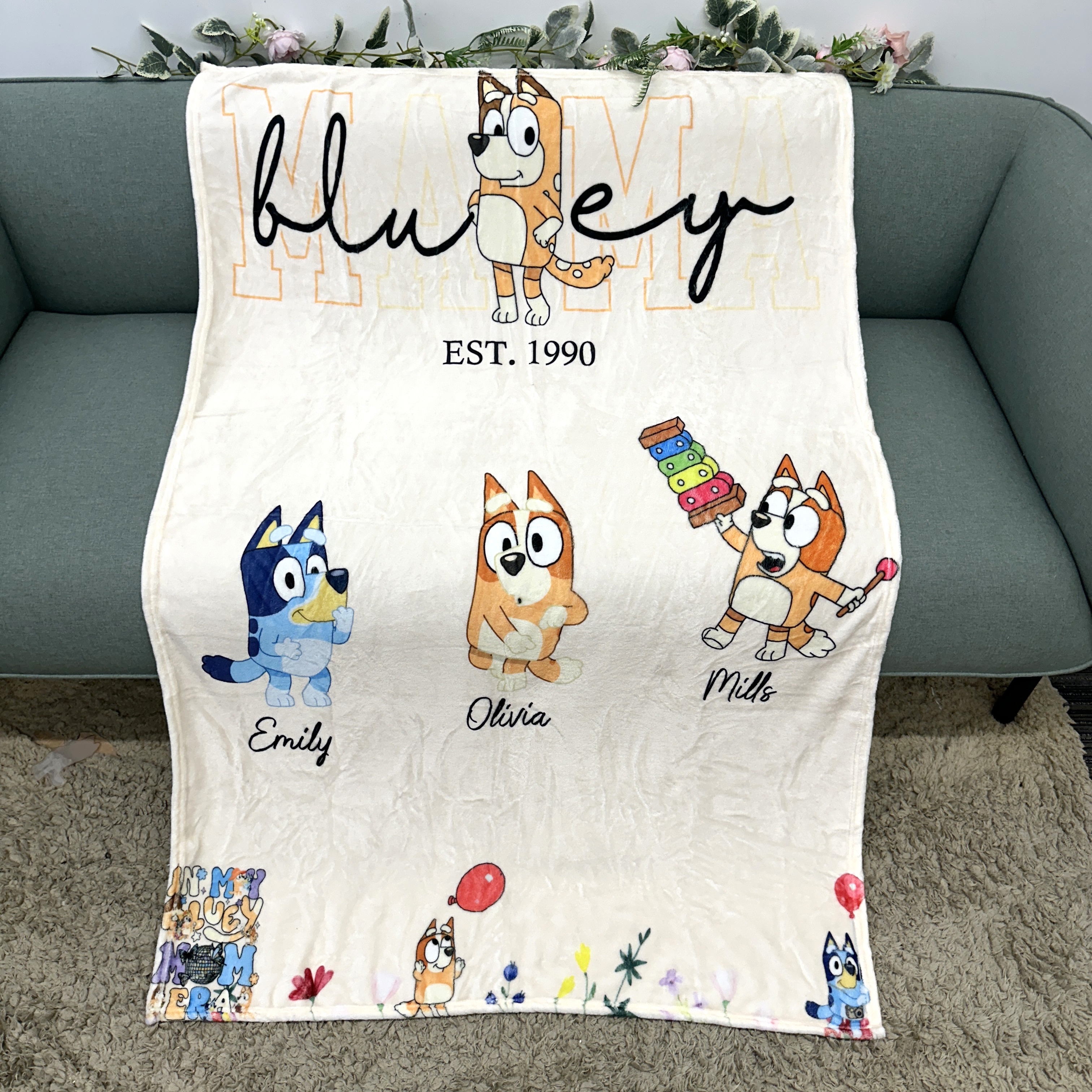 Custom MAMA Bluey Blanket With Kids Names