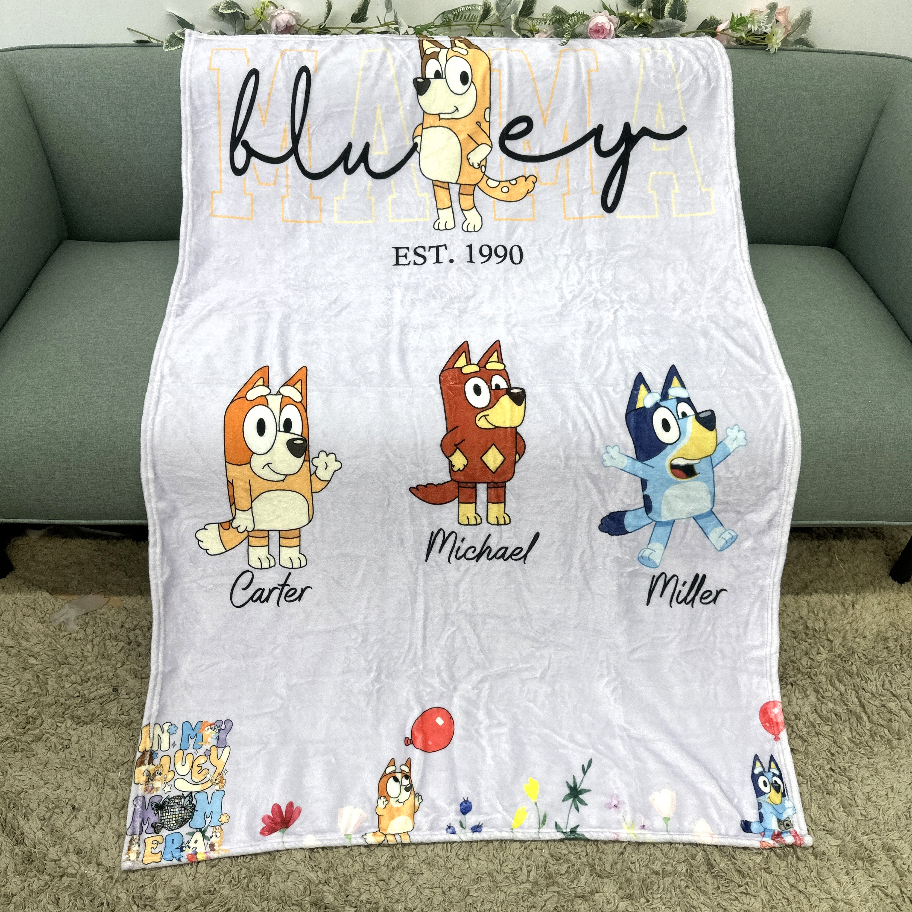 Custom MAMA Bluey Blanket With Kids Names