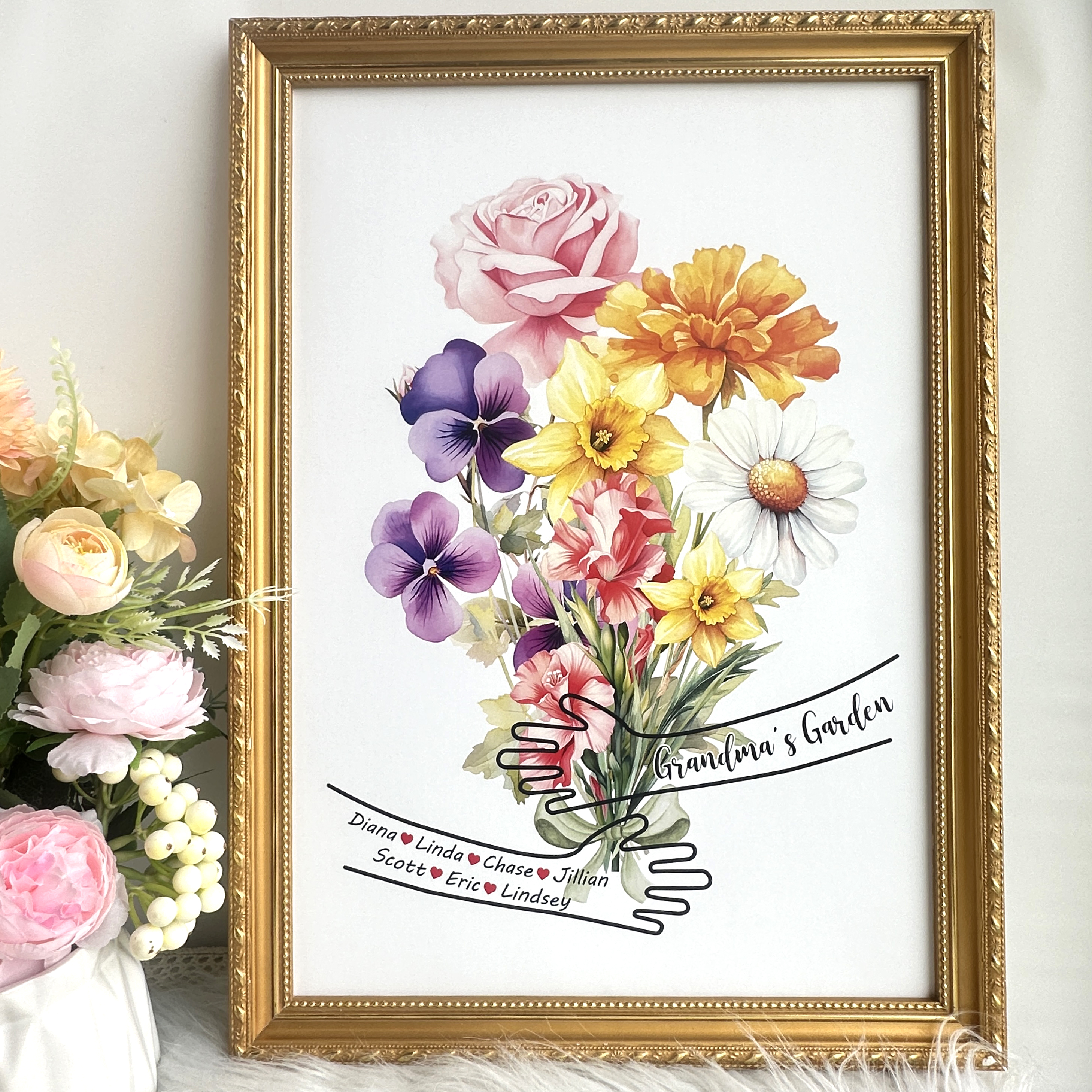 Custom Birth Month Flower Bouquet Frame