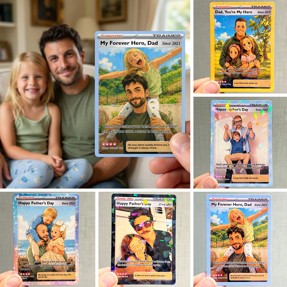 50% OFF🖤Personalized Dad Anime Supporter Trainer Card Pokecard, Father's Day