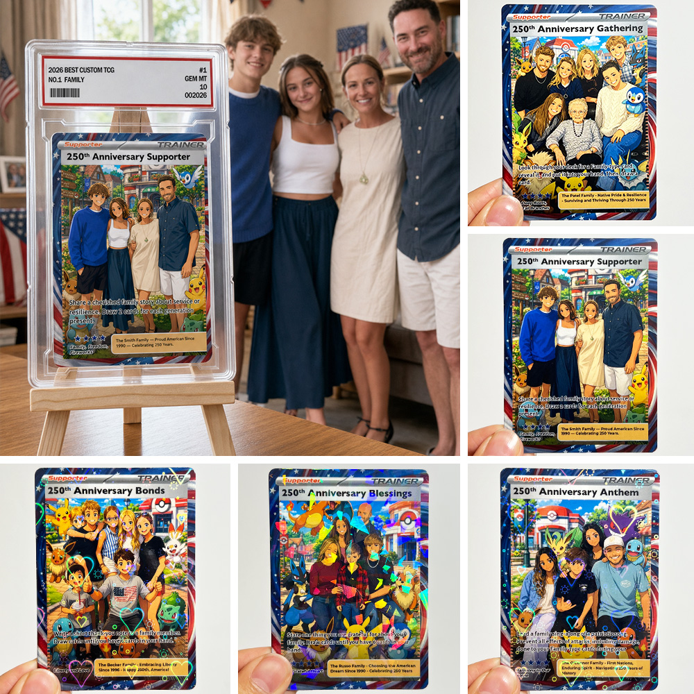 Custom 250th Anniversary Supporter Trainer Family Photo Anime Card Pokecard  