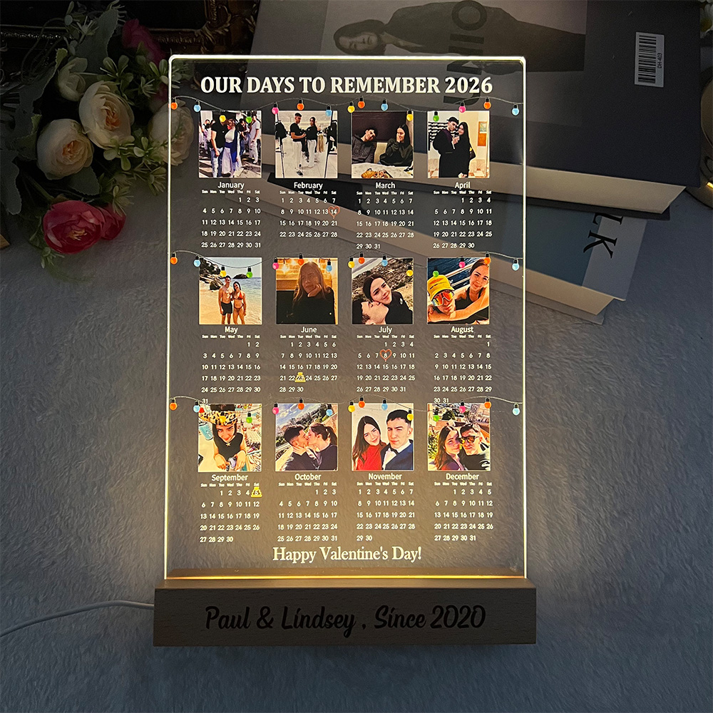 Custom 2026 Calendar LED Light Box with Photo for Couples, Our Days To Remember 2026