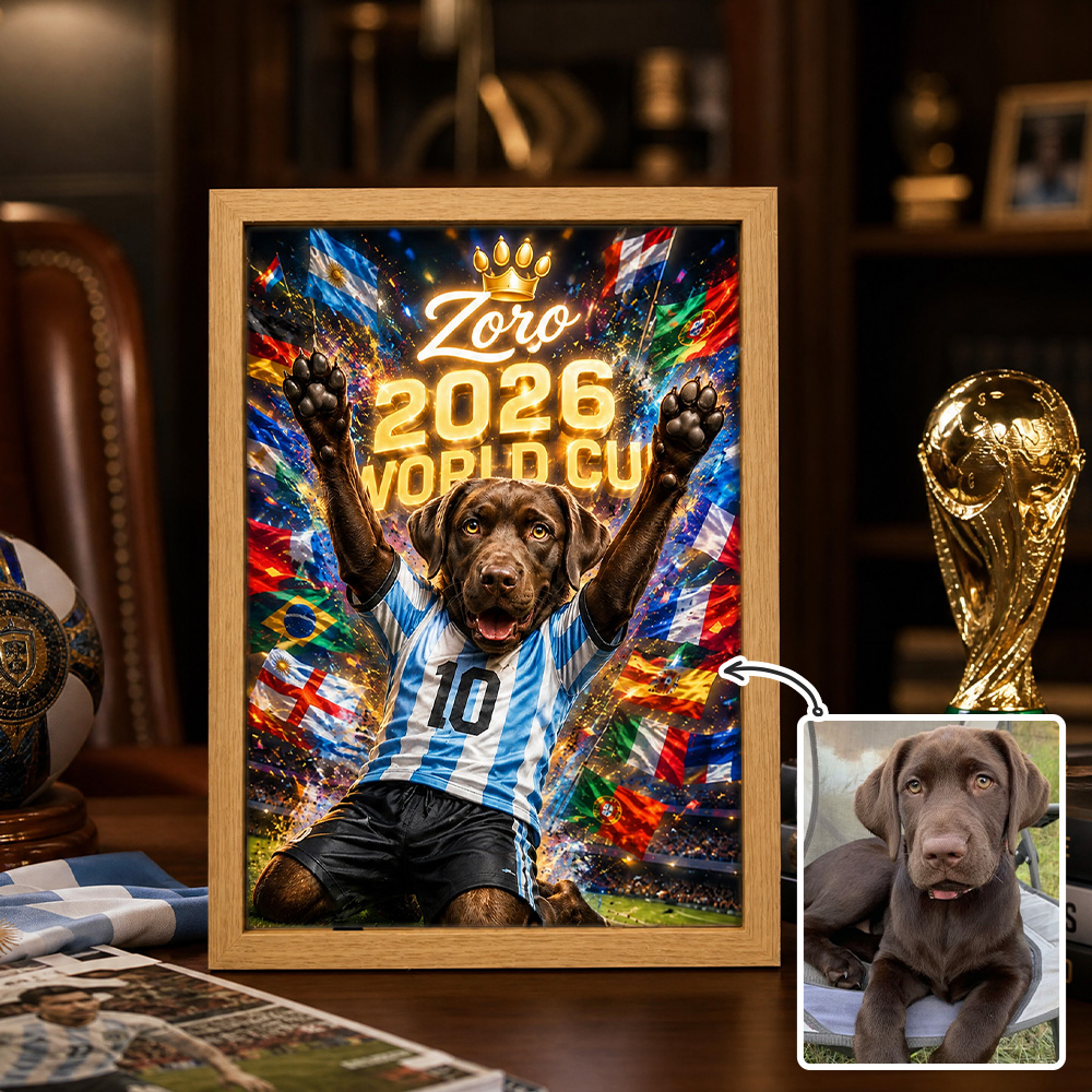 Custom Pet Portrait 2026 World Cup Frame With Pet Name