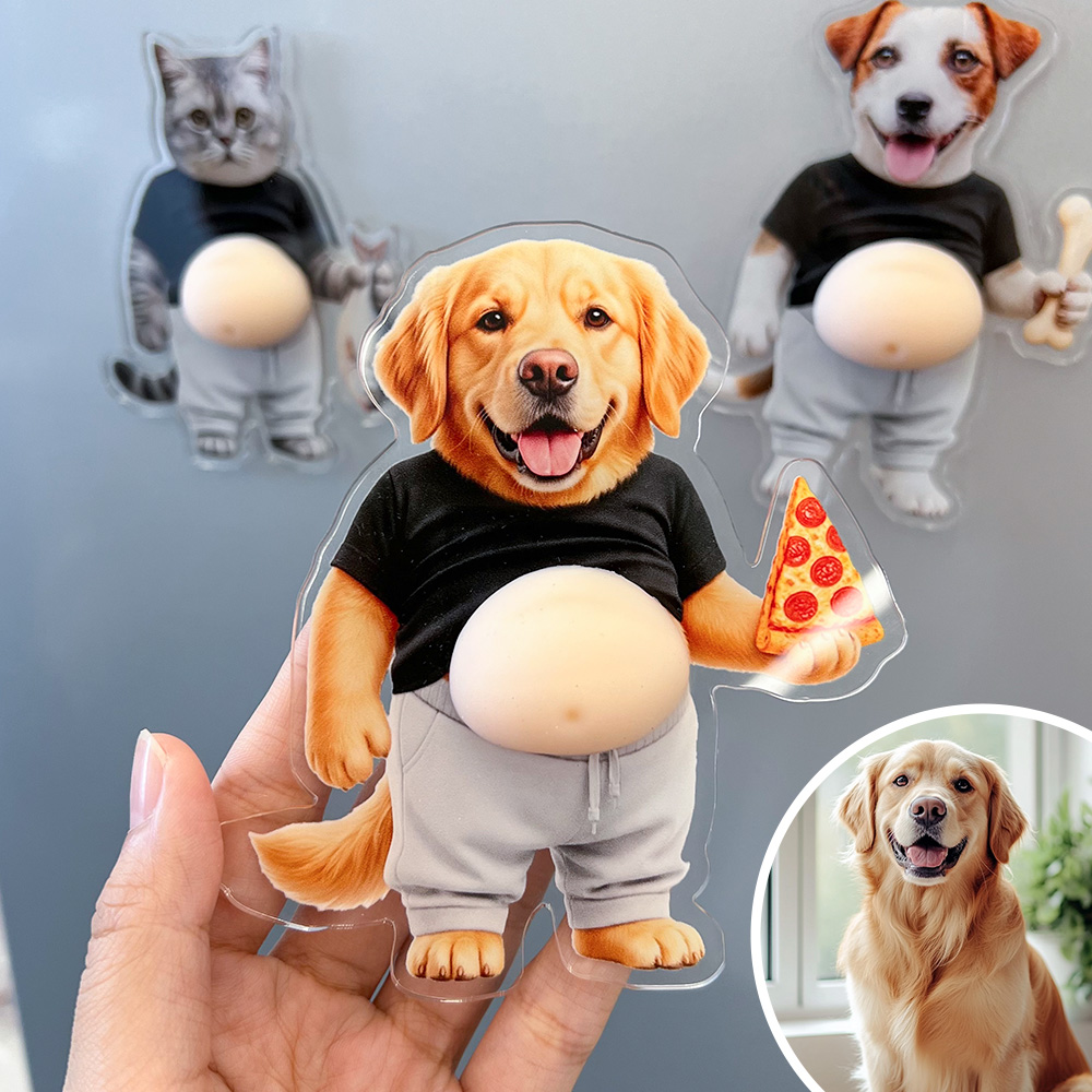 Custom Photo Funny Belly Cat Dog Pet Figure - Custom Squishy Acrylic Fridge Magnet