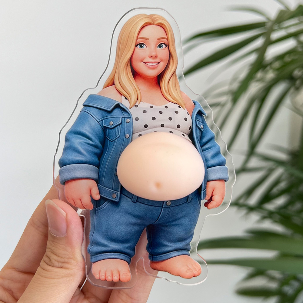 Custom Photo Cartoon Funny Belly Character Couple Family Members -Custom Squishy Acrylic Fridge Magnet