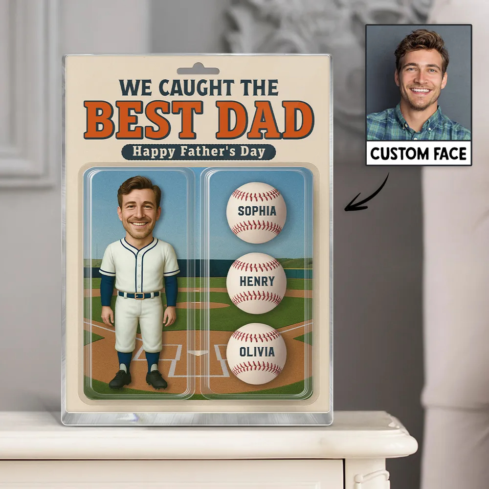50%OFF ⭐️ 3D Effect Baseball Dad We Caught The Best Dad Custom Figure Personalized Rectangle Flat Acrylic Block Plaque