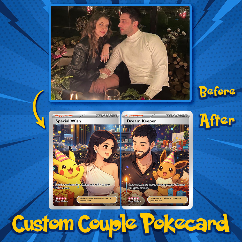 2-Card Set💕Personalized Couple Anime Supporter Trainer Connecting Art Card