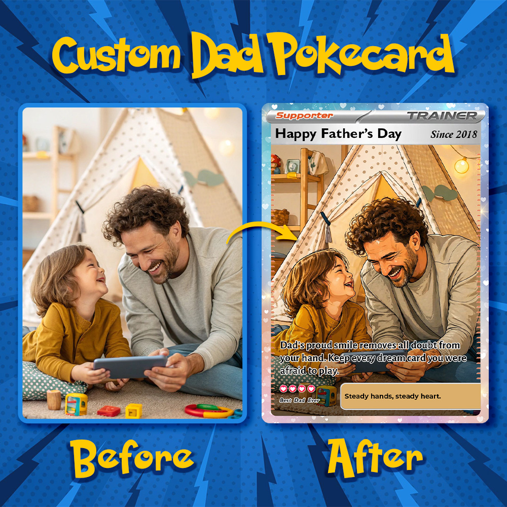 50% OFF🖤Personalized Dad Anime Supporter Trainer Card Pokecard, Father's Day