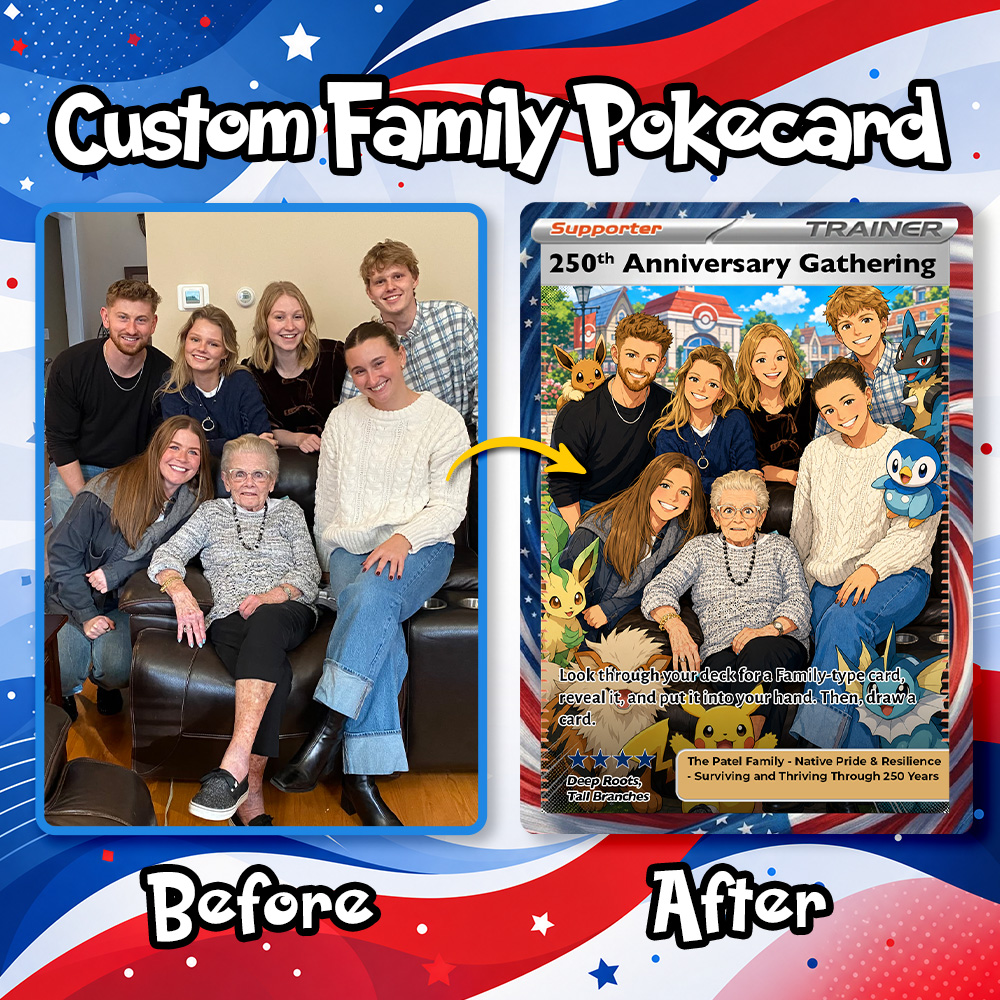 Custom 250th Anniversary Supporter Trainer Family Photo Anime Card Pokecard  