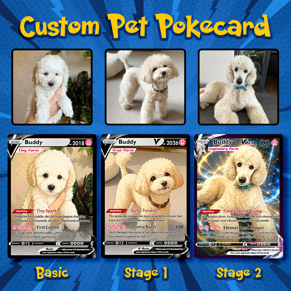 50%OFF🐶Custom Pet Photo Evolution Cards Basic Stage 1 Stage 2 Pokecard
