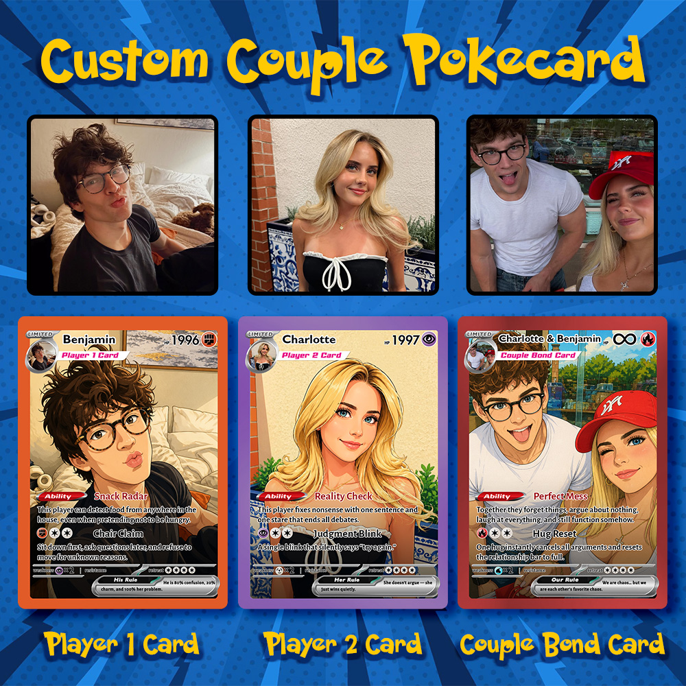 50%OFF💝Custom Couple Photo 3 Cards Set Player 1 Player 2 Couple Bond Pokecard