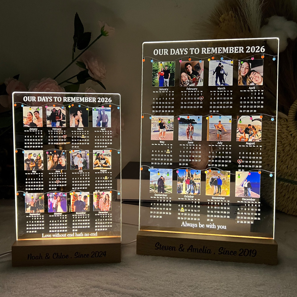 Custom 2026 Calendar LED Light Box with Photo for Couples, Our Days To Remember 2026