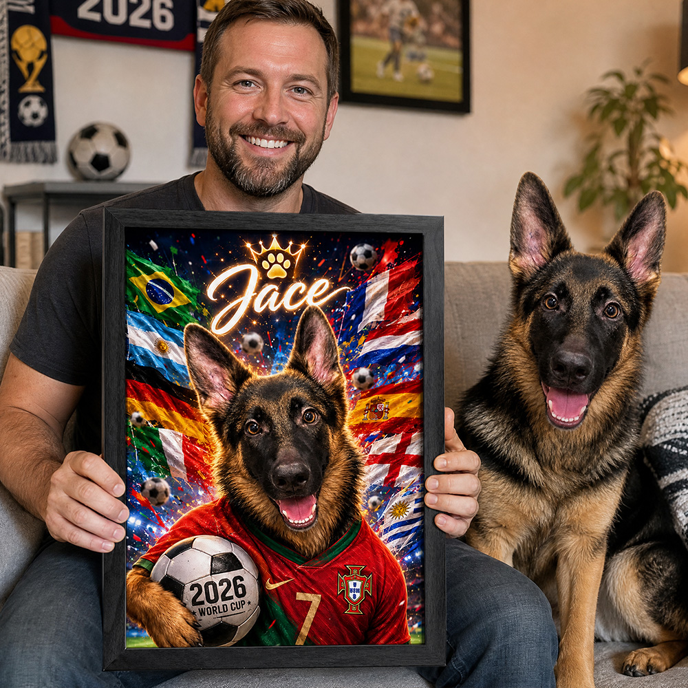 Custom Pet Portrait 2026 World Cup Frame With Pet Name