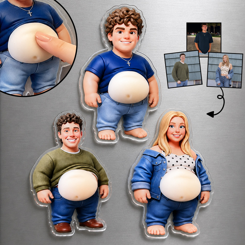 Custom Photo Cartoon Funny Belly Character Couple Family Members -Custom Squishy Acrylic Fridge Magnet