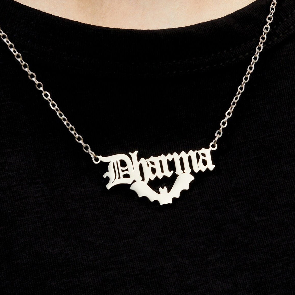 Personalized Bat Name Necklace Gothic Style