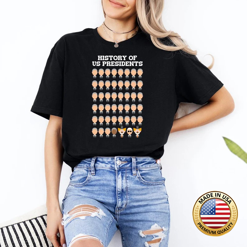 Funny US Presidents History 1 to 47 Trump Clown Caricature T-Shirt