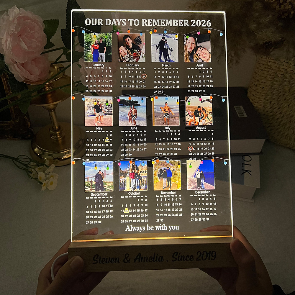Custom 2026 Calendar LED Light Box with Photo for Couples, Our Days To Remember 2026