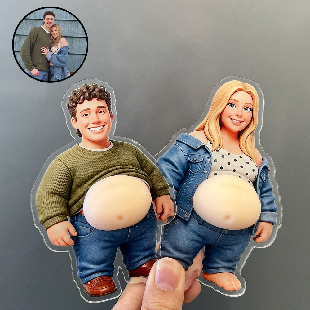 Custom Photo Cartoon Funny Belly Character Couple Family Members -Custom Squishy Acrylic Fridge Magnet