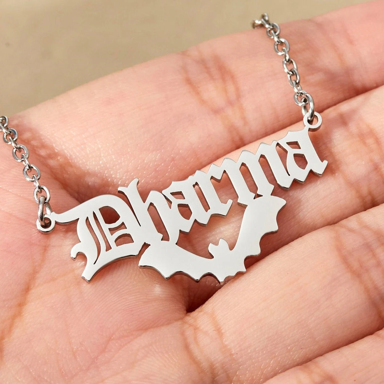 Personalized Bat Name Necklace Gothic Style