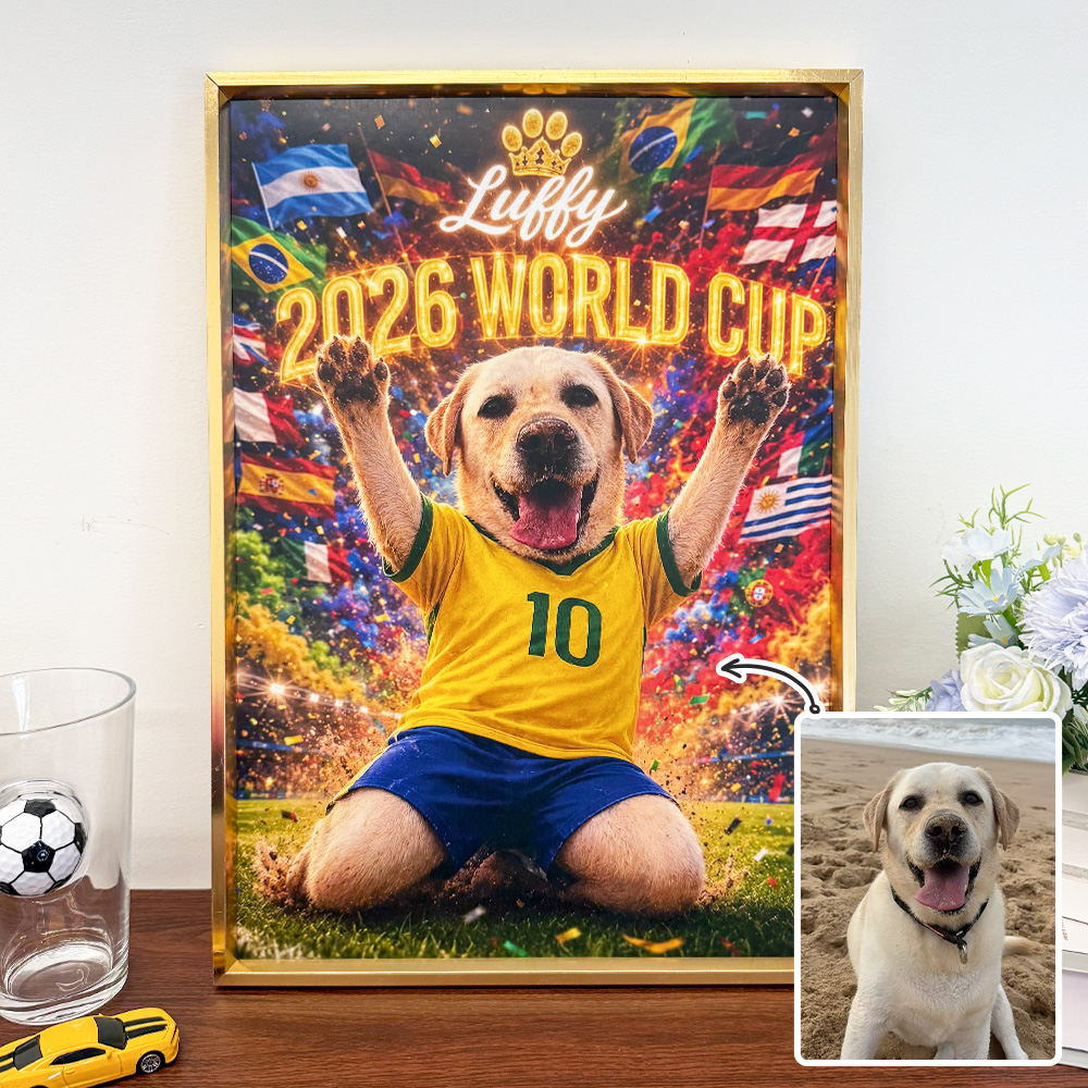 Custom Pet Portrait 2026 World Cup Frame With Pet Name