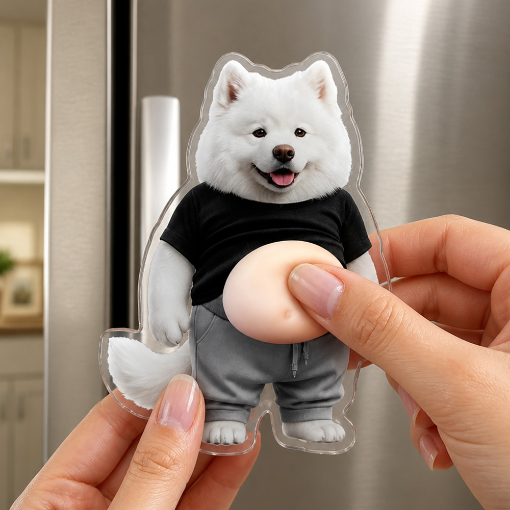 Custom Photo Funny Belly Cat Dog Pet Figure - Custom Squishy Acrylic Fridge Magnet