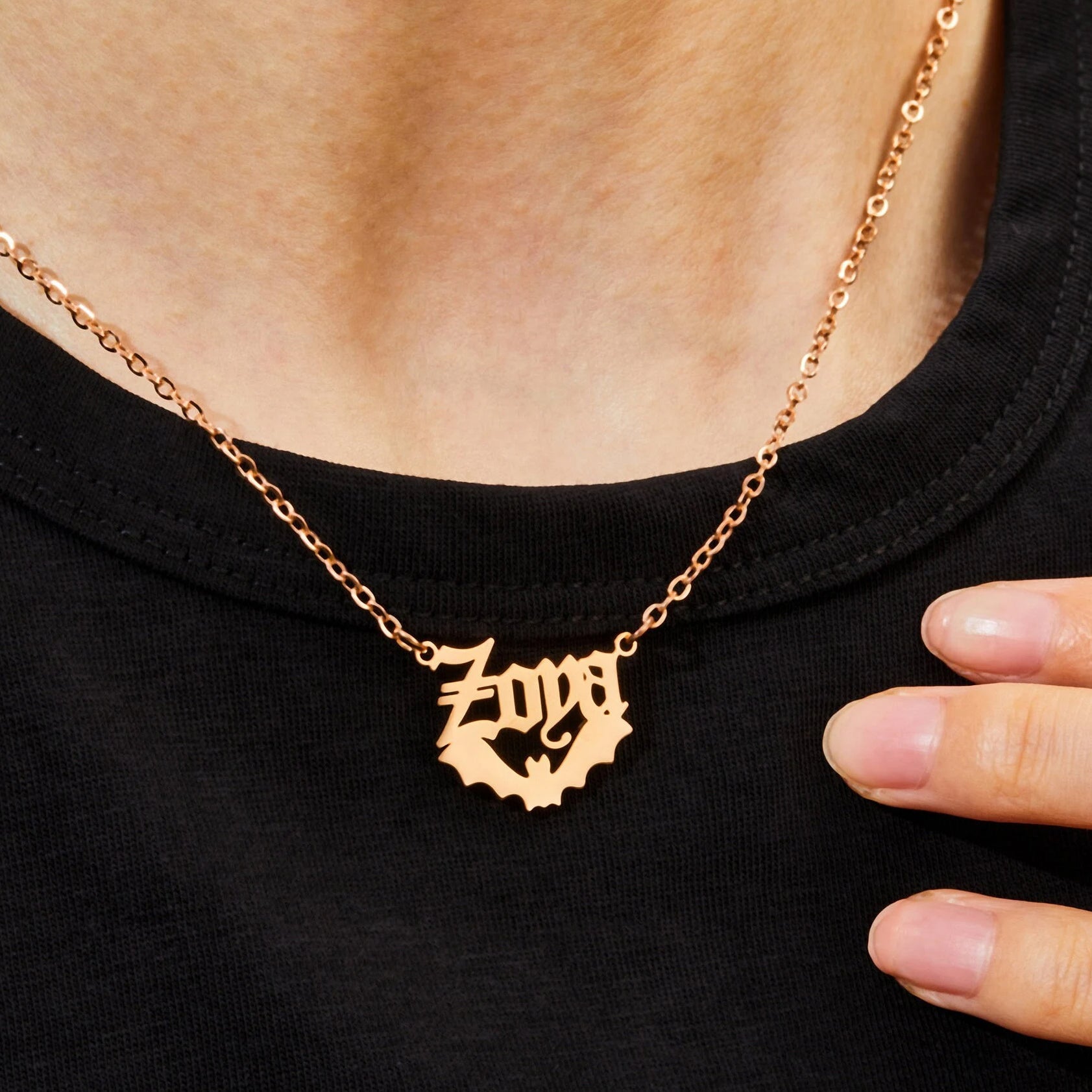 Personalized Bat Name Necklace Gothic Style