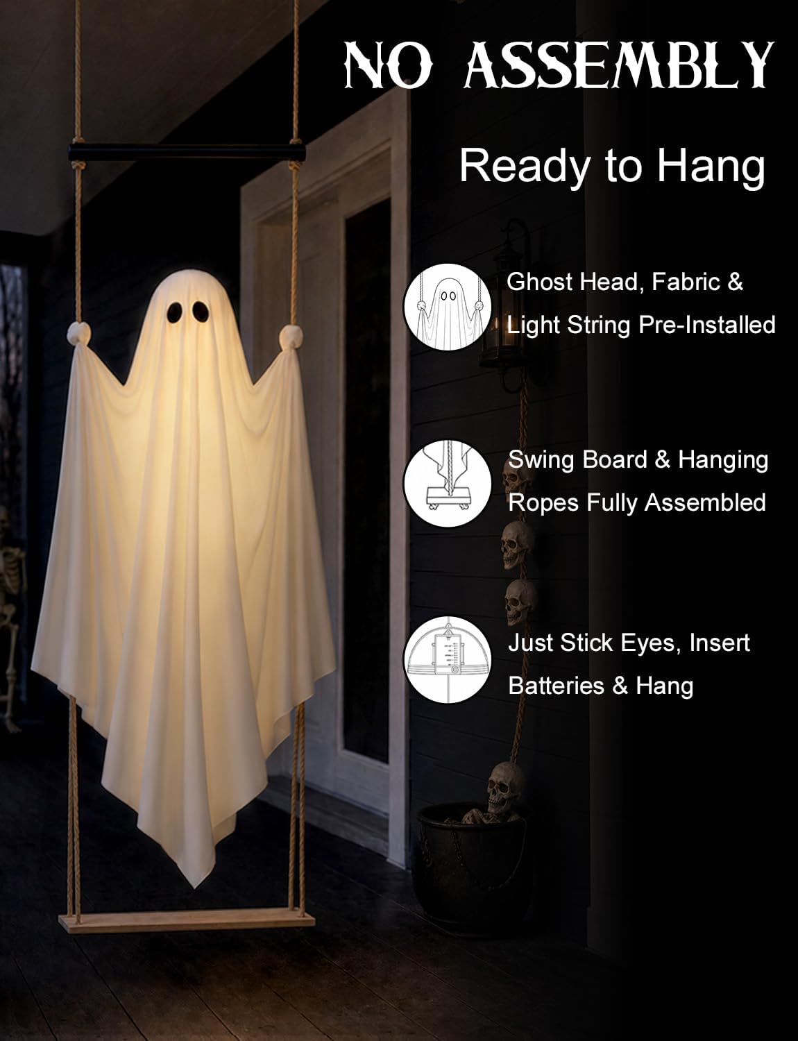 Halloween Decorations Hanging Ghost Swing With Light