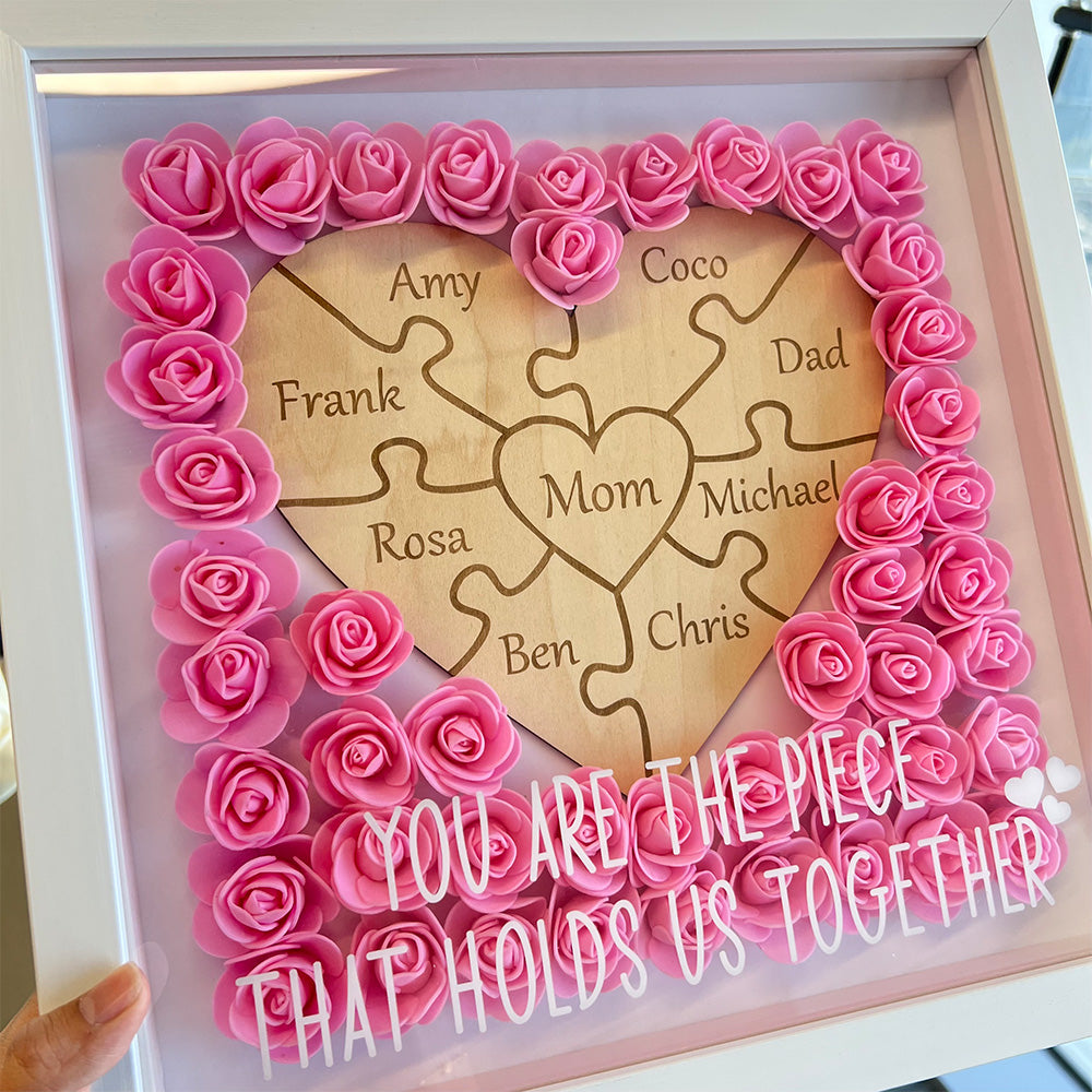50% OFF🌸Personalized Puzzle Piece Mom Heart Shaped Flower Shadow LED Box