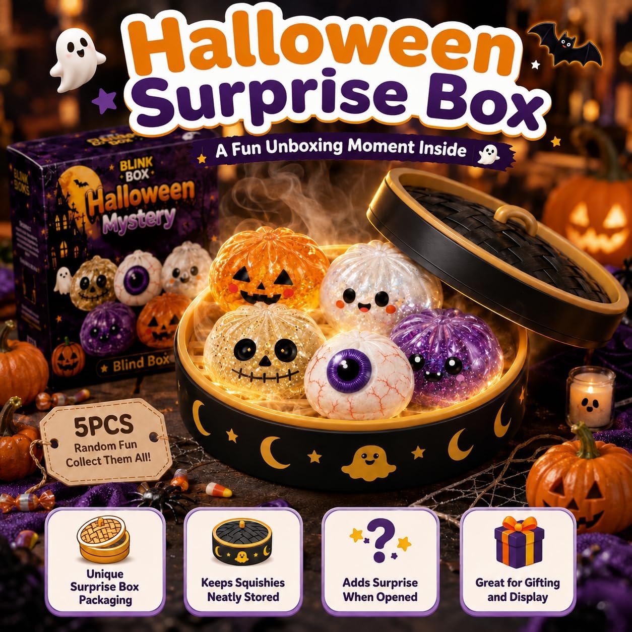 Halloween Dumpling Squishy Mystery Box Set of 5
