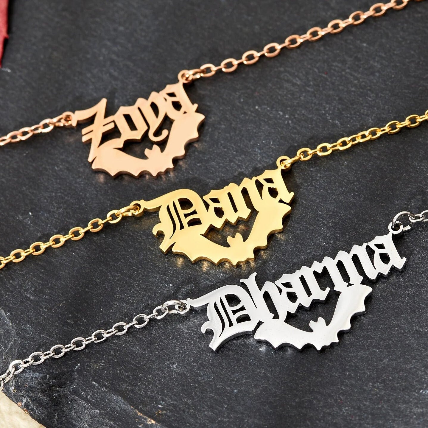 Personalized Bat Name Necklace Gothic Style