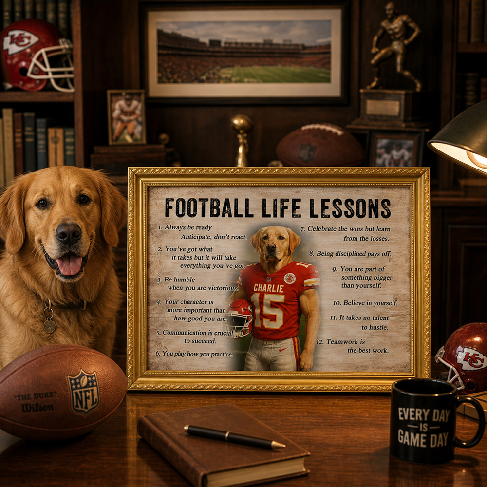 50%OFF🏈Custom Football Pet Portrait Frame, Football Life Lessons Canvas