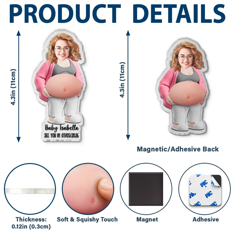 Custom Photo Cartoon Funny Belly Character Couple Family Members -Custom Squishy Acrylic Fridge Magnet