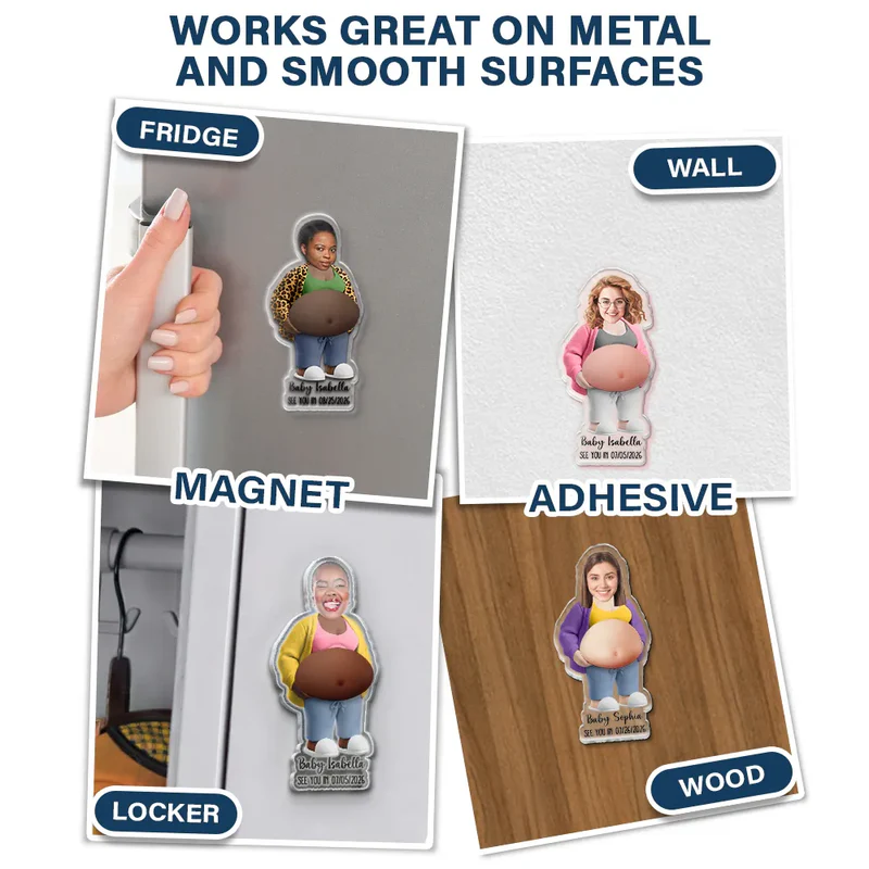 Custom Photo Cartoon Funny Belly Character Couple Family Members -Custom Squishy Acrylic Fridge Magnet