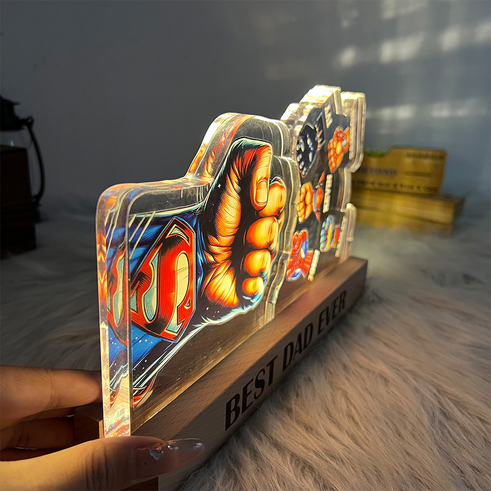 50%OFF ⭐️ Custom 3D 6mm Thick Superhero Fist Bump Best Dad Ever Night Light