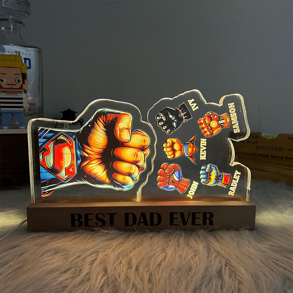 50%OFF ⭐️ Custom 3D 6mm Thick Superhero Fist Bump Best Dad Ever Night Light